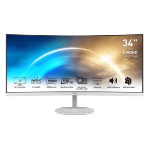 MSI PRO MP341CQ Professional Monitor 3440x1440 (UWQHD) VA 1ms 100Hz HDMI White - Image 1